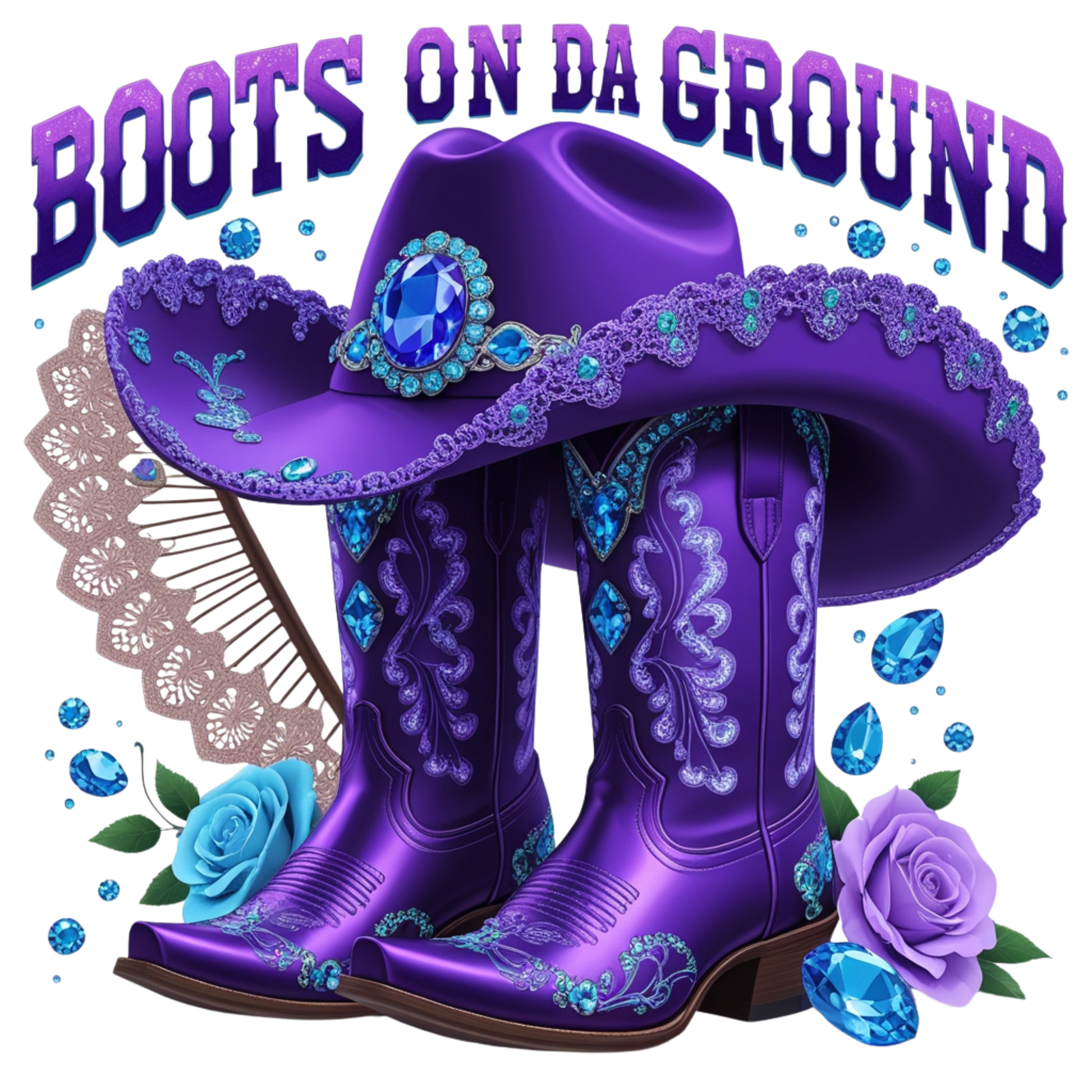 Boots on Da Ground Purple Western DTF Heat Transfers DTF Transfers Style Junction – Custom Digital Designs 1 Pocket 4 x 4