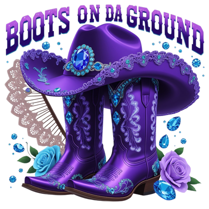 Boots on Da Ground Purple Western DTF Heat Transfers DTF Transfers Style Junction – Custom Digital Designs 1 Pocket 4 x 4
