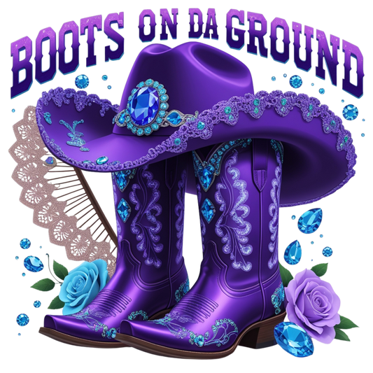 Boots on Da Ground Purple Western Heat Transfers DTF Transfers Style Junction – Custom Digital Designs 1 Pocket 4 x 4