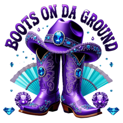 Boots on Da Ground Purple Western DTF Heat Transfers DTF Transfers Style Junction – Custom Digital Designs 4 Pocket 4 x 4