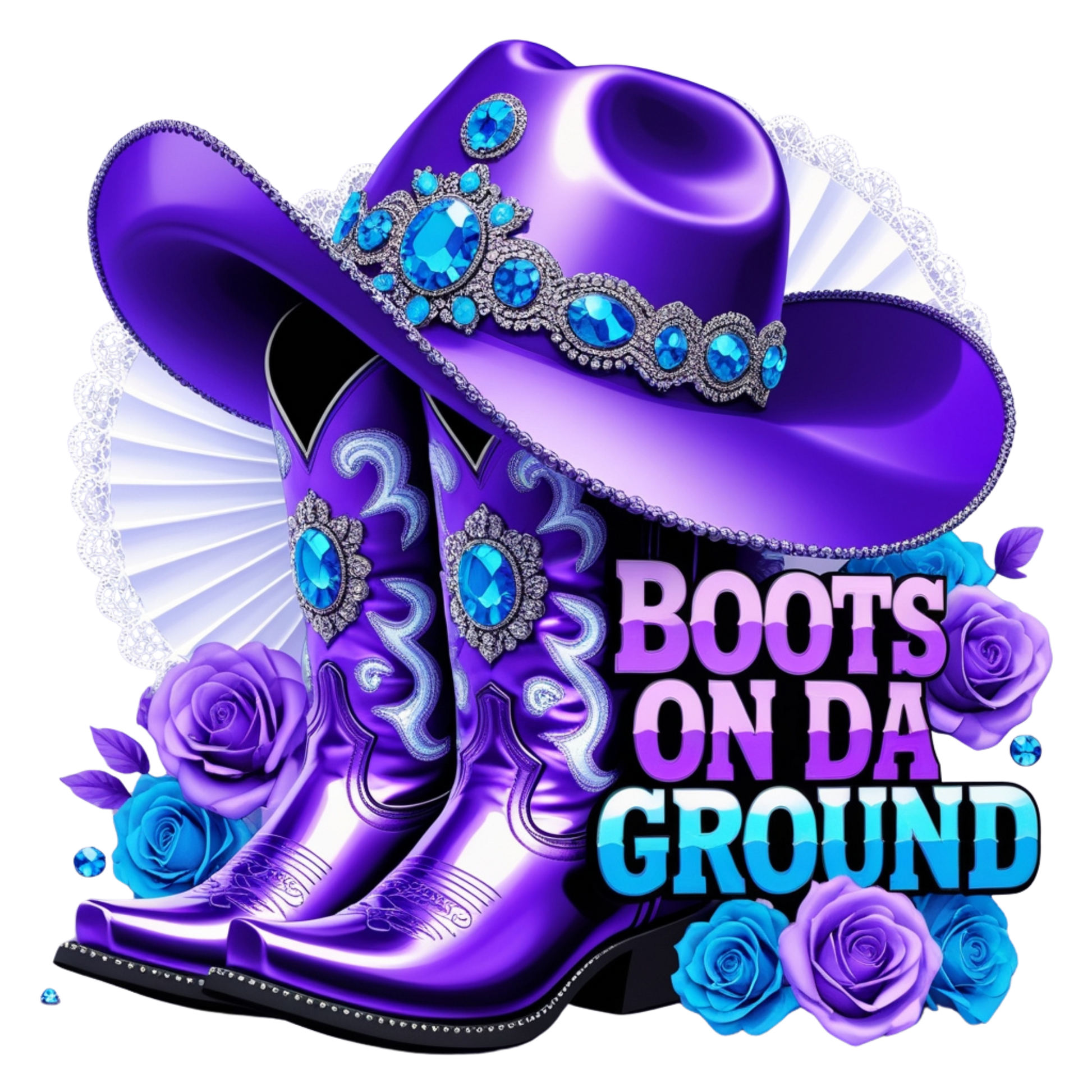Boots on Da Ground Purple Western DTF Heat Transfers DTF Transfers Style Junction – Custom Digital Designs 5 Pocket 4 x 4