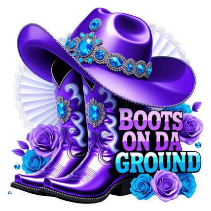 Boots on Da Ground Purple Western DTF Heat Transfers DTF Transfers Style Junction – Custom Digital Designs 5 Pocket 4 x 4