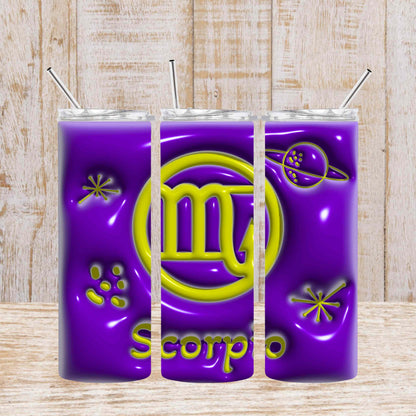 Zodiac Puff 3D Inflated 20oz Skinny Straight Tumblers Physical Tumbler Style-Junction Custom Designs & Prints Scorpio