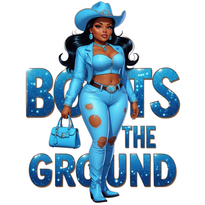 Boots on the Ground Blue Curvy Cowgirl DTF Heat Transfers DTF Transfers Style Junction – Custom Digital Designs 2 Pocket 4 x 4