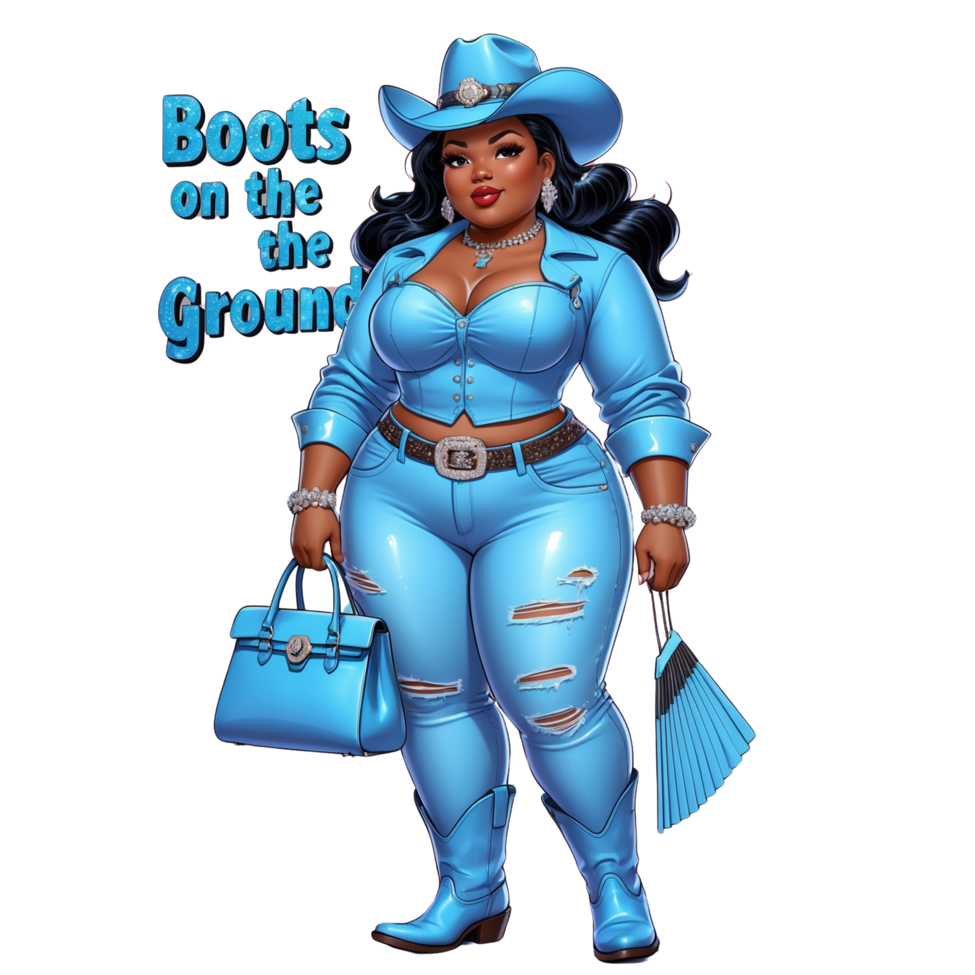 Boots on the Ground Blue Curvy Cowgirl DTF Heat Transfers DTF Transfers Style Junction – Custom Digital Designs 3 Pocket 4 x 4
