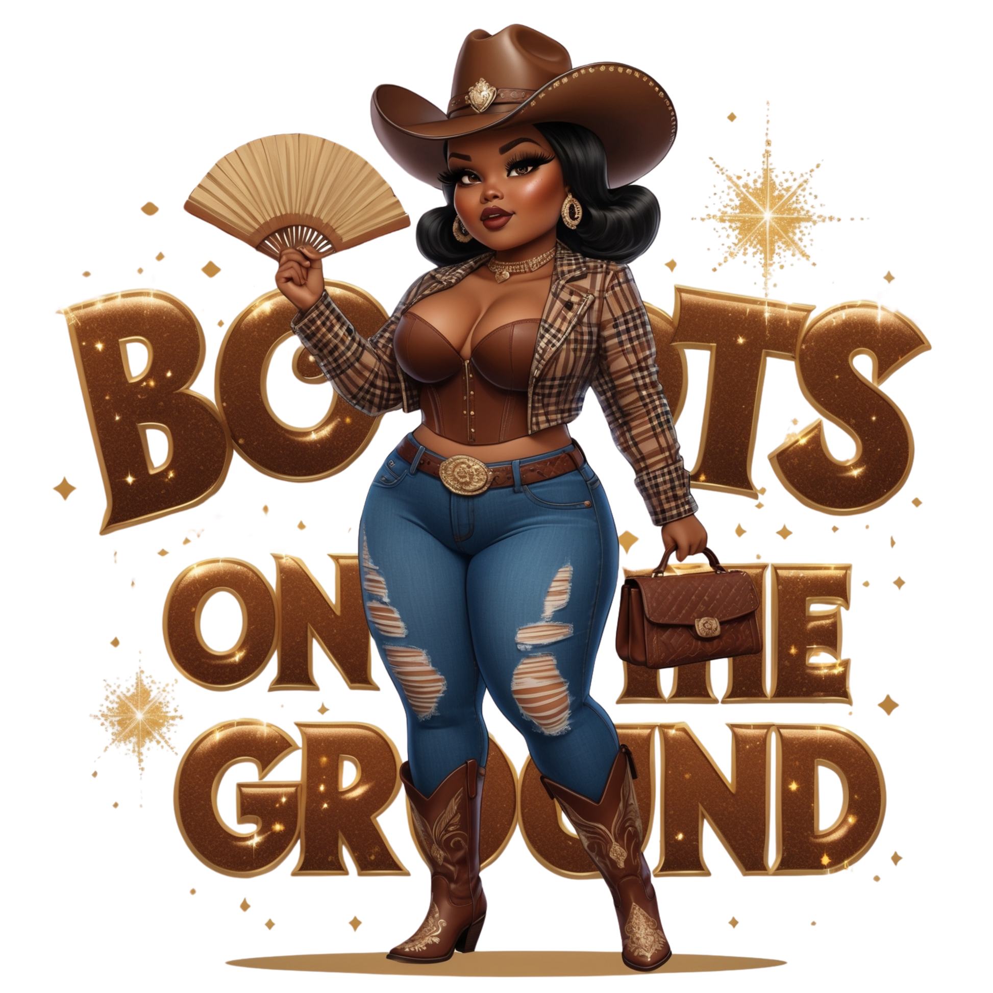 Boots on the Ground Brown Curvy Cowgirl DTF Heat Transfers DTF Transfers Style Junction – Custom Digital Designs 1 Pocket 4 x 4