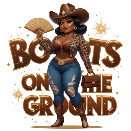 Boots on the Ground Brown Curvy Cowgirl DTF Heat Transfers DTF Transfers Style Junction – Custom Digital Designs 1 Pocket 4 x 4