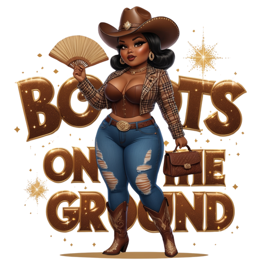 Boots on the Ground Brown Curvy Cowgirl Heat Transfers DTF Transfers Style Junction – Custom Digital Designs 1 Pocket 4 x 4