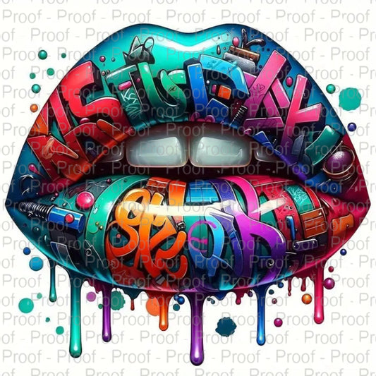 Graffiti Drip Lips DTF Transfer – Bold and Colorful Design for All Fabrics DTF Prints Style Junction