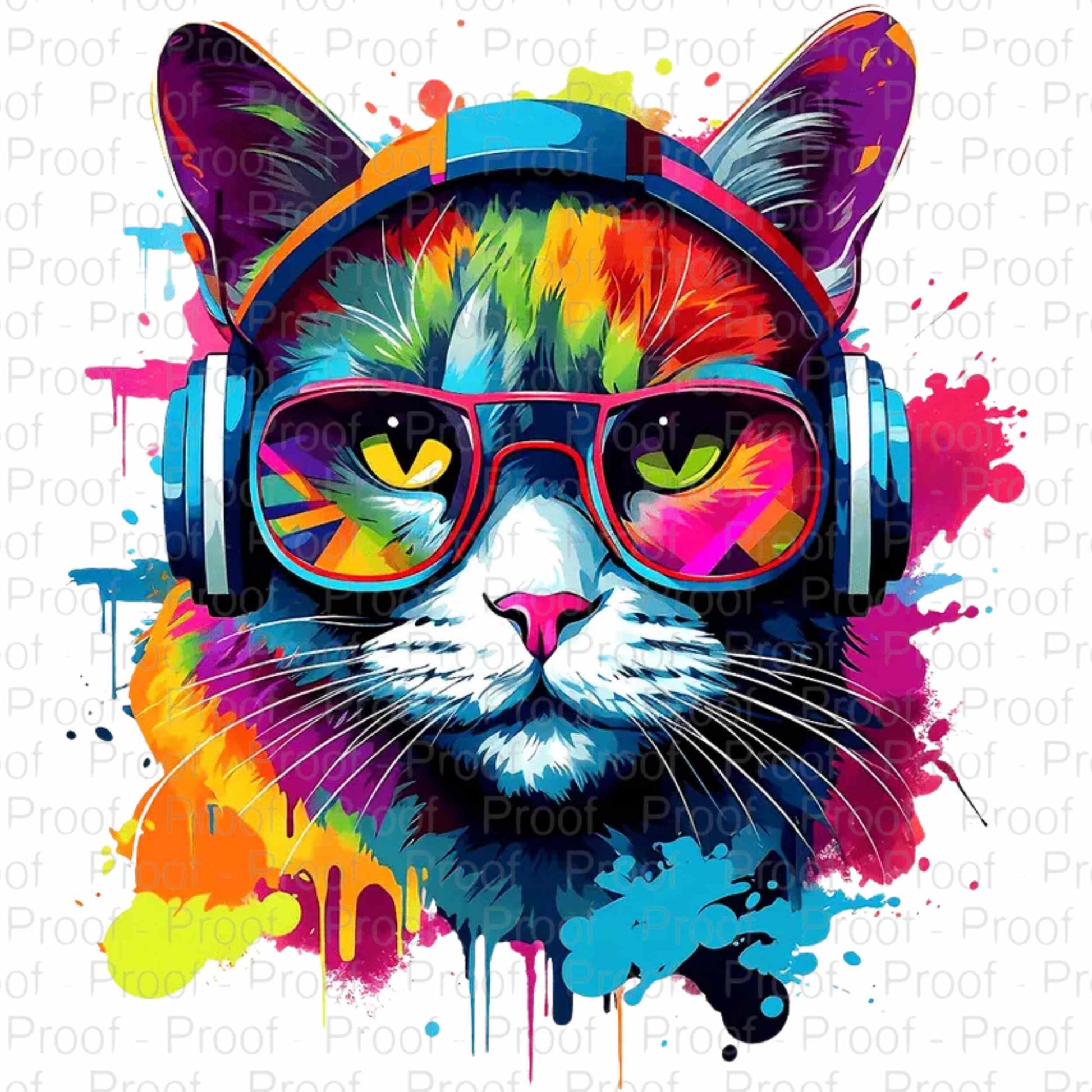 Vibrant DJ Cat-Digital Download Digital File Style-Junction Custom Designs & Prints