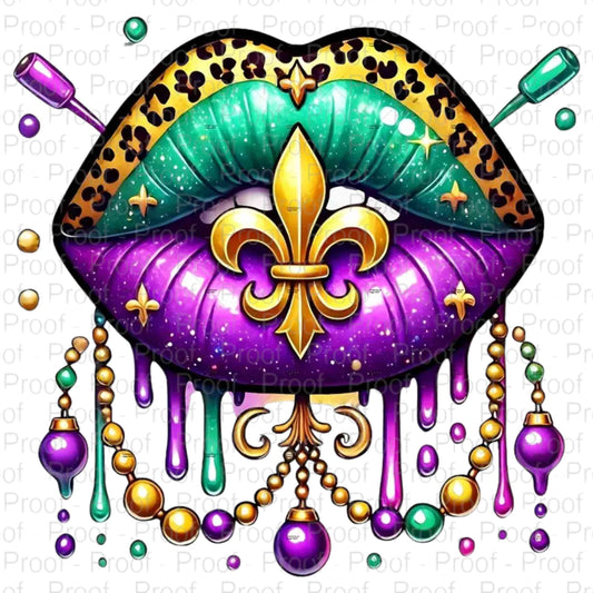 Mardi Gras Glam Lips – Fleur-de-Lis Drip-Digital Download Digital File Style-Junction Custom Designs & Prints