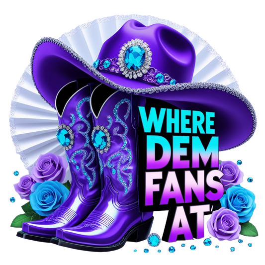 Purple 'Where Dem Fans At' DTF Heat Transfers DTF Transfers Style Junction – Custom Digital Designs 1 Pocket 4 x 4