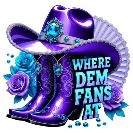 Where Dem Fans At Purple Western Boots & Hat – DTF Heat Transfers #2 DTF Transfers Style Junction – Custom Digital Designs & Apparel