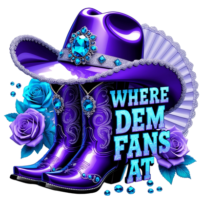 Purple 'Where Dem Fans At' DTF Heat Transfers DTF Transfers Style Junction – Custom Digital Designs 2 Pocket 4 x 4