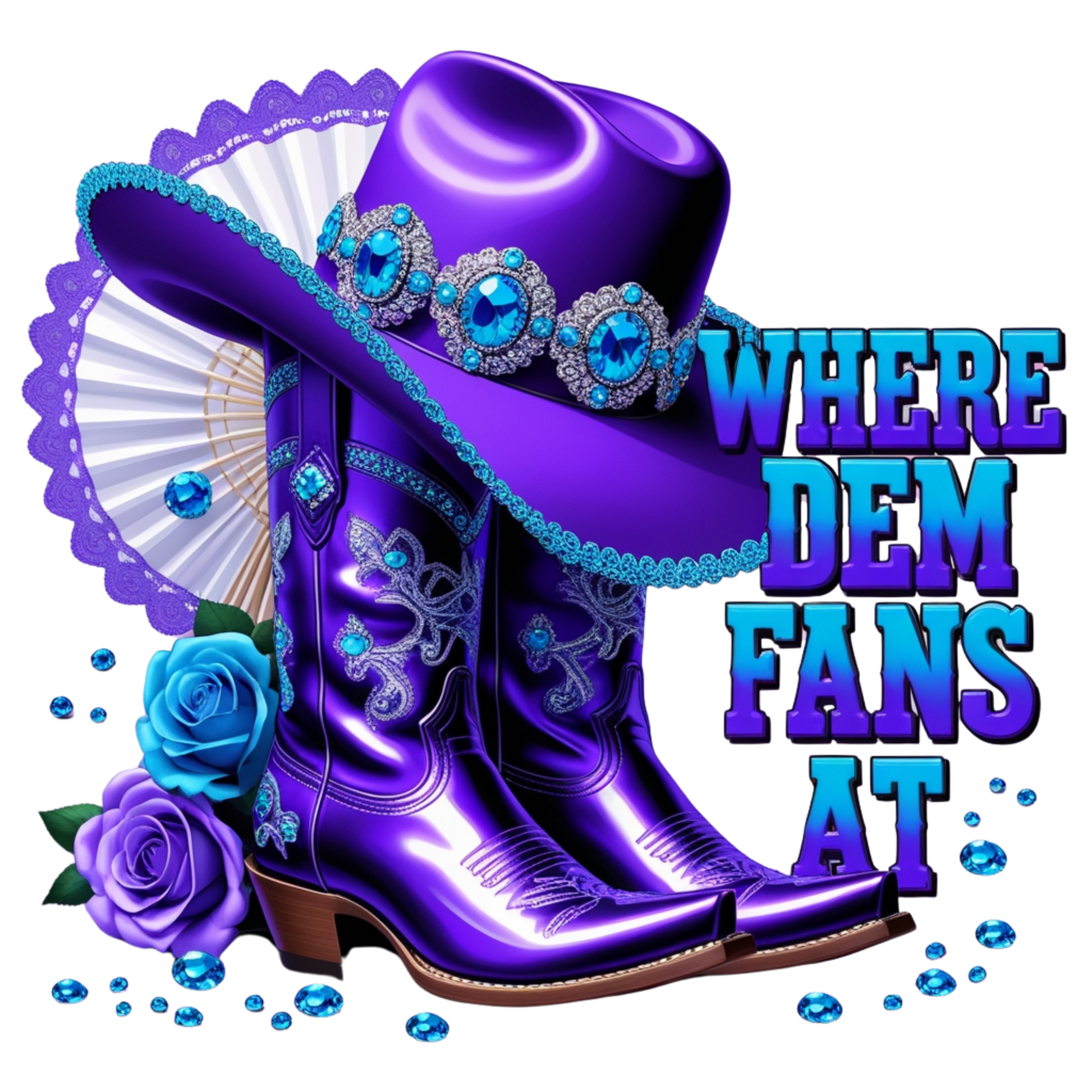 Purple 'Where Dem Fans At' DTF Heat Transfers DTF Transfers Style Junction – Custom Digital Designs 4 Pocket 4 x 4