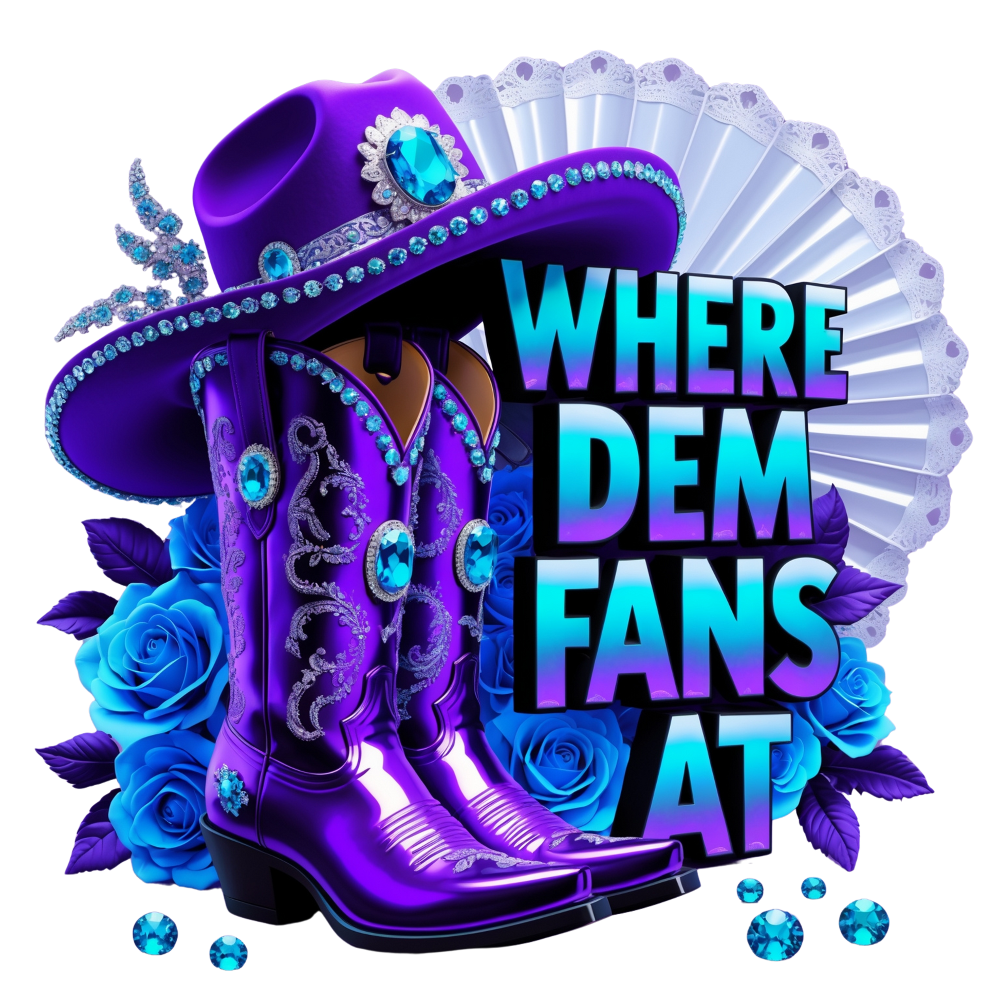 Purple 'Where Dem Fans At' DTF Heat Transfers DTF Transfers Style Junction – Custom Digital Designs 5 Pocket 4 x 4