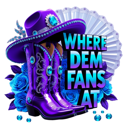 Purple 'Where Dem Fans At' DTF Heat Transfers DTF Transfers Style Junction – Custom Digital Designs 5 Pocket 4 x 4