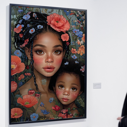 Black Mother & Child Wall Art – Afrocentric Floral Printable JPG Digital File Style-Junction Custom Designs & Prints
