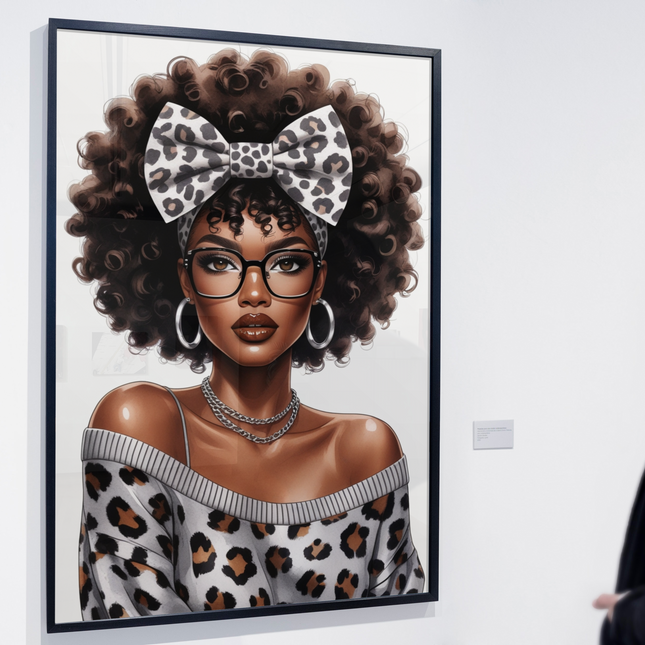 Leopard Print Black Girl Wall Art – Bold Afro Fashion Portrait Digital File Style-Junction Custom Designs & Prints