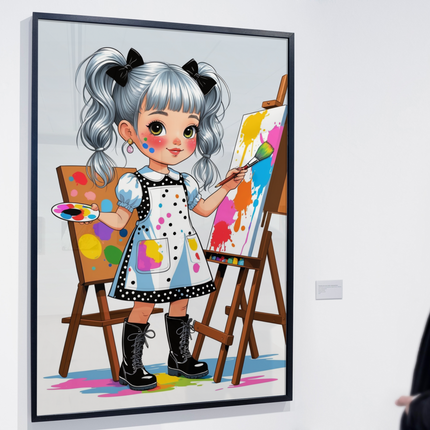 Playful Artist Girl Wall Art – Paint Splash Cartoon Printable Digital File Style-Junction Custom Designs & Prints