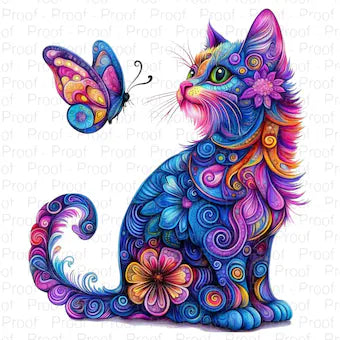 Colorful Boho Cat Digital Art | Psychedelic Cat & Butterfly Illustration | Mystical Cat Sublimation Design | Digital Download Digital File Style-Junction Custom Designs & Prints