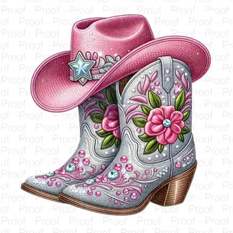 Pink Cowgirl Boots PNG | Western Sublimation Design | Country Girl Digital Download | Cowboy Hat Clipart for T-Shirts & Tumblers Digital File Style-Junction Custom Designs & Prints