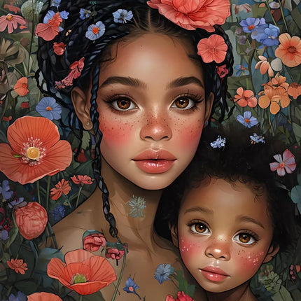 Black Mother & Child Wall Art – Afrocentric Floral Printable JPG Digital File Style-Junction Custom Designs & Prints