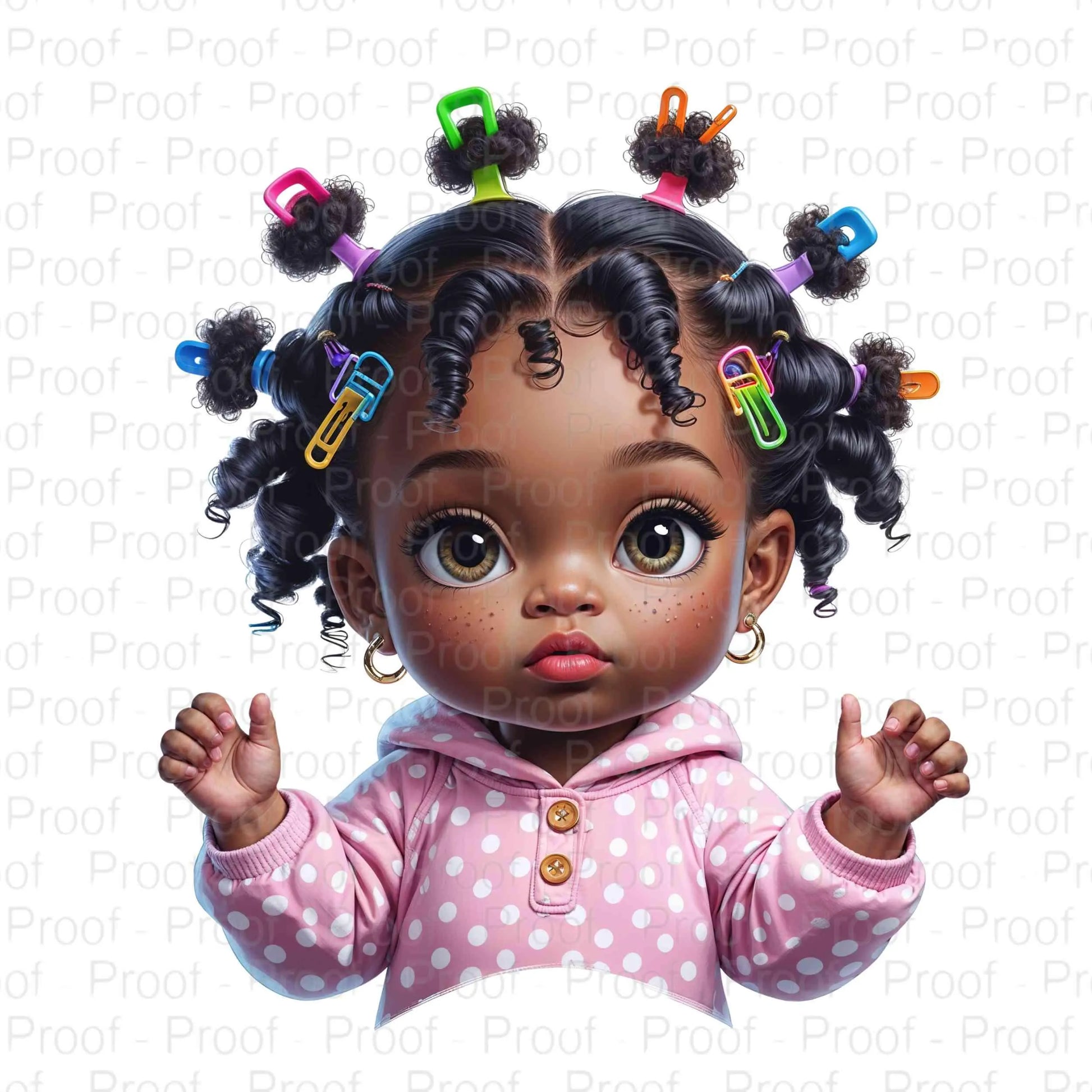 Adorable Afro Puffs Baby Girl Digital Art | Cute Cartoon Style Download | PNG High-Res Digital File Style-Junction Custom Designs & Prints