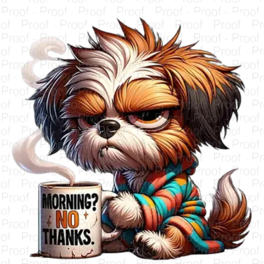 Grumpy Dog Coffee PNG | Morning No Thanks Funny Dog Digital Download | Sleepy Dog Sublimation Design for Mugs & Shirts Digital File Style-Junction Custom Designs & Prints