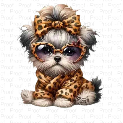 Leopard Print Puppy Digital Download | Cute Dog Clipart | 4-Glam Fashion Dog PNG | Trendy Pet Art | Instant Download Digital File Style-Junction Custom Designs & Prints