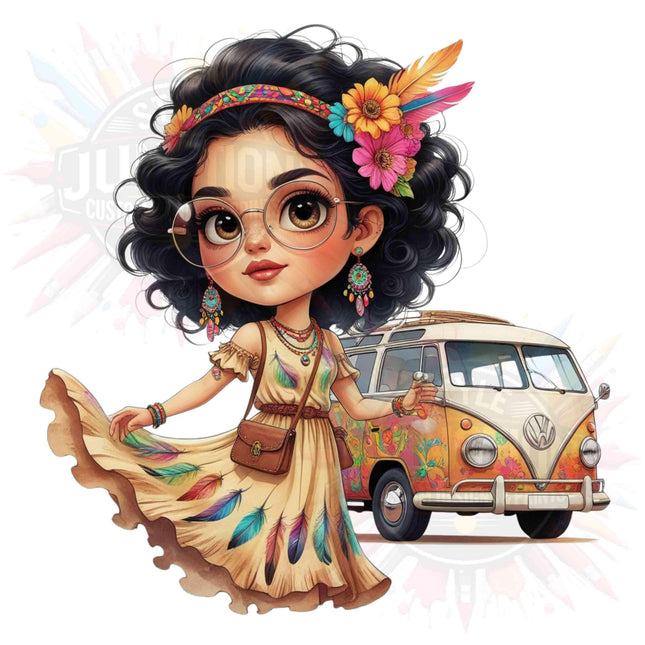 Boho Girl Clipart Bundle of 4 Set 3, Hippie Van PNG Digital File Style Junction – Custom Digital Designs & Apparel