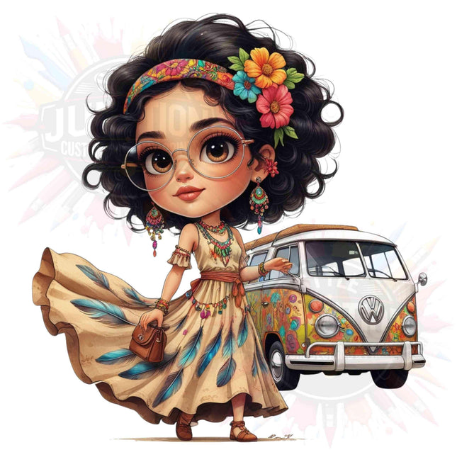 Boho Girl Clipart Bundle of 4 Set 3, Hippie Van PNG Digital File Style Junction – Custom Digital Designs & Apparel