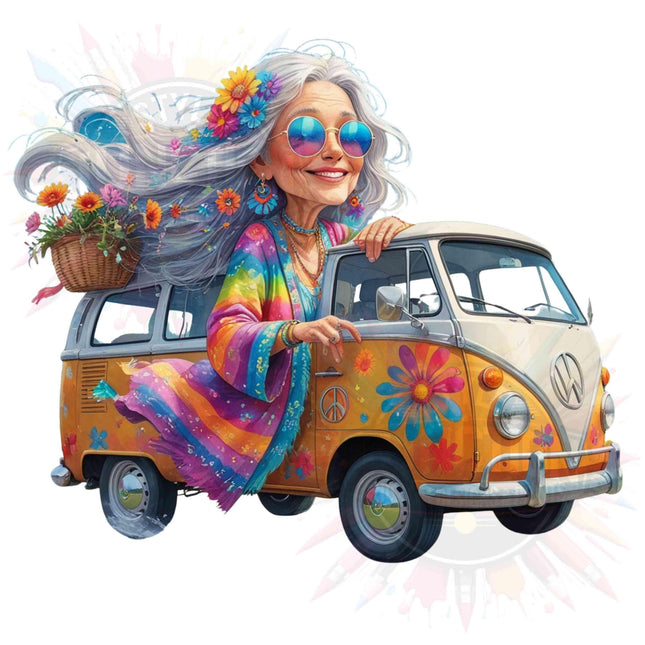 Boho Hippie Van Digital Clipart Bundle of 4, Retro Floral Bus Digital File Style Junction – Custom Digital Designs & Apparel