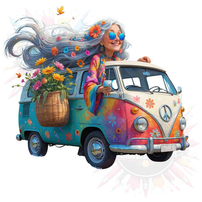 Boho Hippie Van Digital Clipart Bundle of 4, Retro Floral Bus Digital File Style Junction – Custom Digital Designs & Apparel