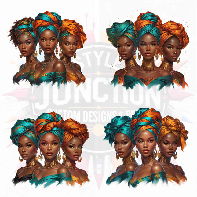 Elegant African Queen PNG Bundle of 4 Afrocentric Black Woman Digital File Style Junction – Custom Digital Designs & Apparel