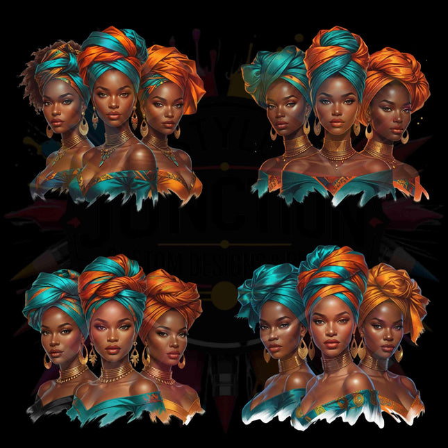 Elegant African Queen PNG Bundle of 4 Afrocentric Black Woman Digital File Style Junction – Custom Digital Designs & Apparel