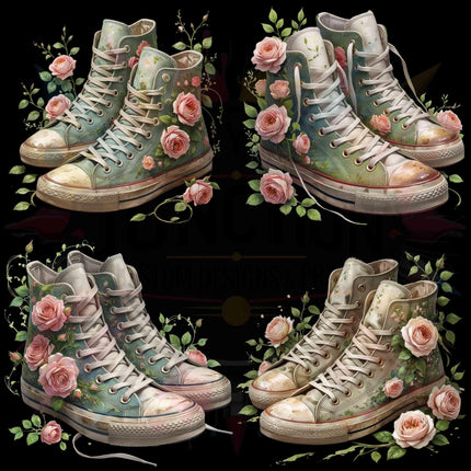 Vintage Floral Boho Grunge Floral Sneaker PNG Bundle 4 Cottagecore Rose Converse Clipart Files for Sublimation on Shirts, Totes, Mugs Etsy
