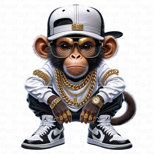 Hip-Hop Monkey Swag Digital Art | Cool Urban Monkey PNG | Gold Chains & Sneakers Graphic | Streetwear Gangster Ape Sublimation Design Digital File Style-Junction Custom Designs & Prints