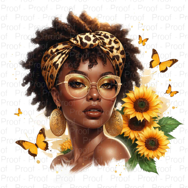 Afro Beauty Sunflower 2 PNG Files | Melanin Queen Digital Art Digital File Style Junction – Custom Digital Designs & Apparel