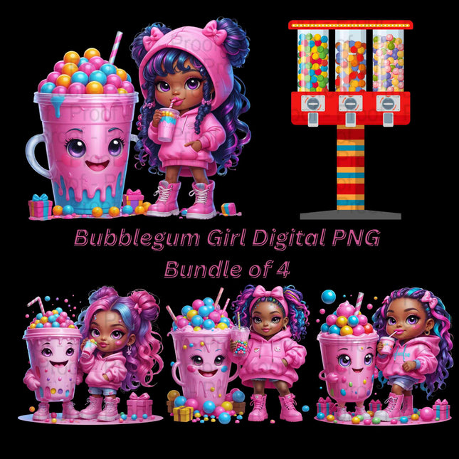 Bubblegum Girl Digital PNG Bundle of 4 | Vibrant Cute Digital File Style Junction – Custom Digital Designs & Apparel