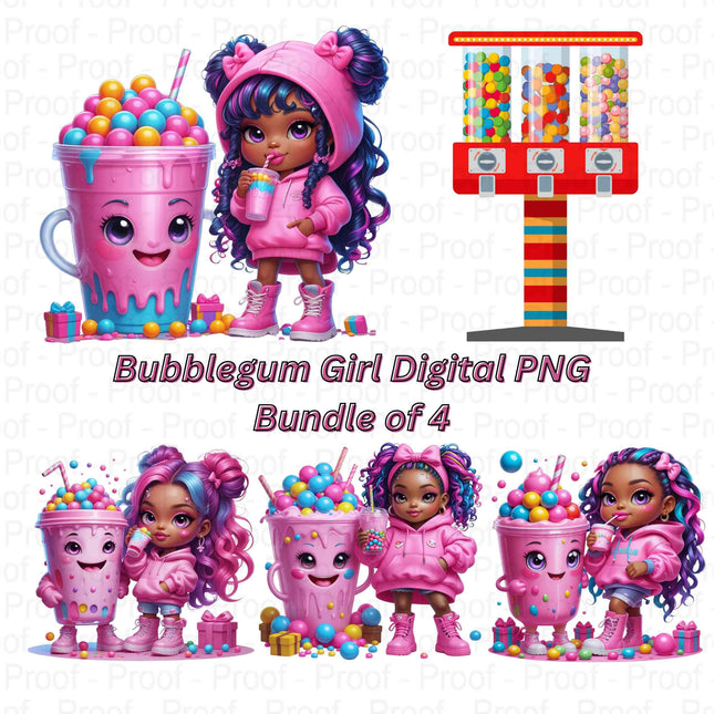 Bubblegum Girl Digital PNG Bundle of 4 | Vibrant Cute Digital File Style Junction – Custom Digital Designs & Apparel