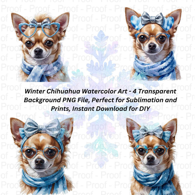 Winter Chihuahua Watercolor Art - 4 Transparent Background PNG Files Digital File Style Junction – Custom Digital Designs & Apparel