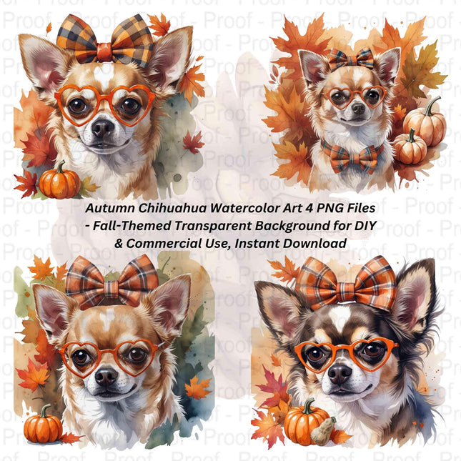 Autumn Chihuahua Watercolor Art 4 PNG Files Digital File Style Junction – Custom Digital Designs & Apparel