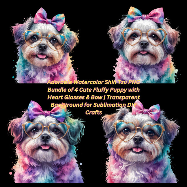 Adorable Watercolor Shih Tzu PNG Bundle of 4 Cute Fluffy Puppy Digital File Style Junction – Custom Digital Designs & Apparel