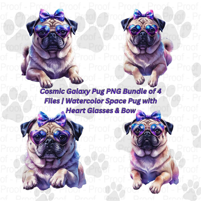 Cosmic Galaxy Pug PNG Bundle of 4 Files | Watercolor Space Pug Digital File Style Junction – Custom Digital Designs & Apparel