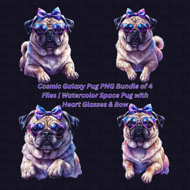Cosmic Galaxy Pug PNG Bundle of 4 Files | Watercolor Space Pug Digital File Style Junction – Custom Digital Designs & Apparel