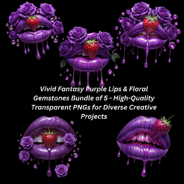 Vivid Fantasy Purple Lips & Floral Gemstones Bundle of 5 Digital File Style Junction – Custom Digital Designs & Apparel
