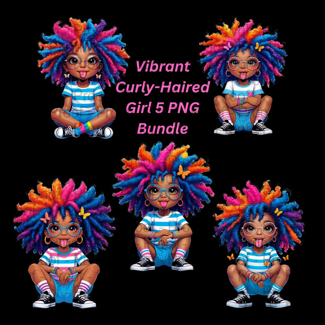 Vibrant Curly-Haired Girl PNG Bundle of 5 Digital File Style Junction – Custom Digital Designs & Apparel