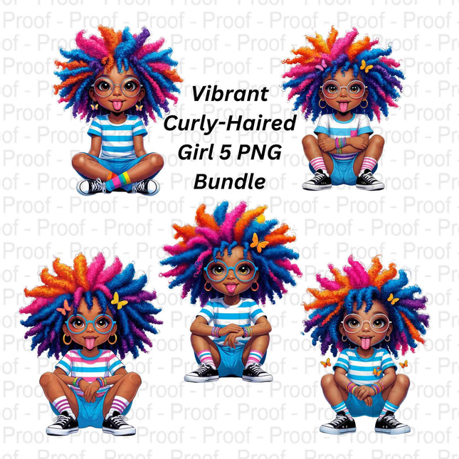 Vibrant Curly-Haired Girl PNG Bundle of 5 Digital File Style Junction – Custom Digital Designs & Apparel