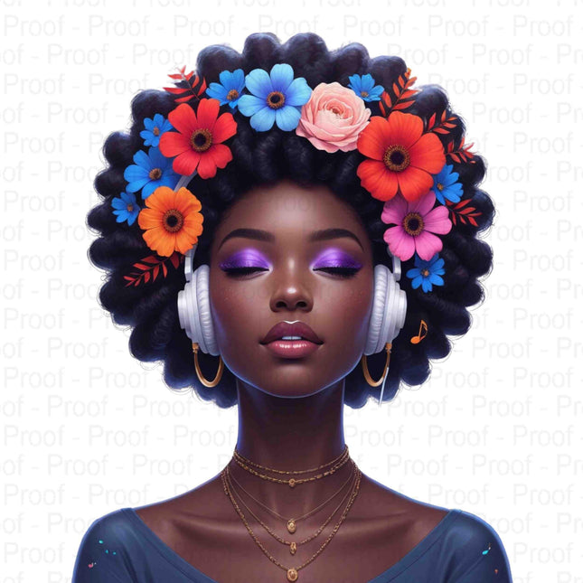 Afro Beauty Digital PNG Bundle of 4 | Vibrant Floral Headphones Portrait Digital File Style Junction – Custom Digital Designs & Apparel